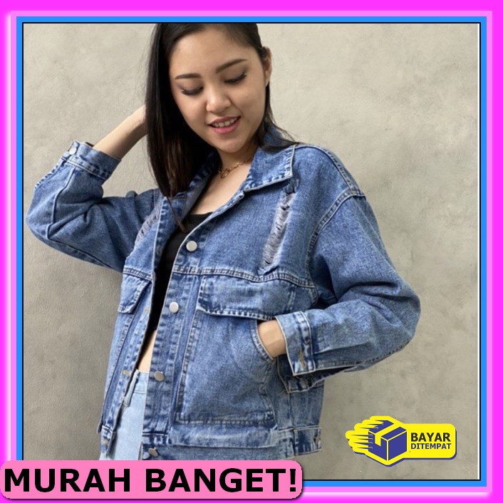 Jaket Jeans Cewek Wanita Remaja Denim Crop Jumbo Kekinian Hits Mp YB951 Amr Original - Jeans Jacke