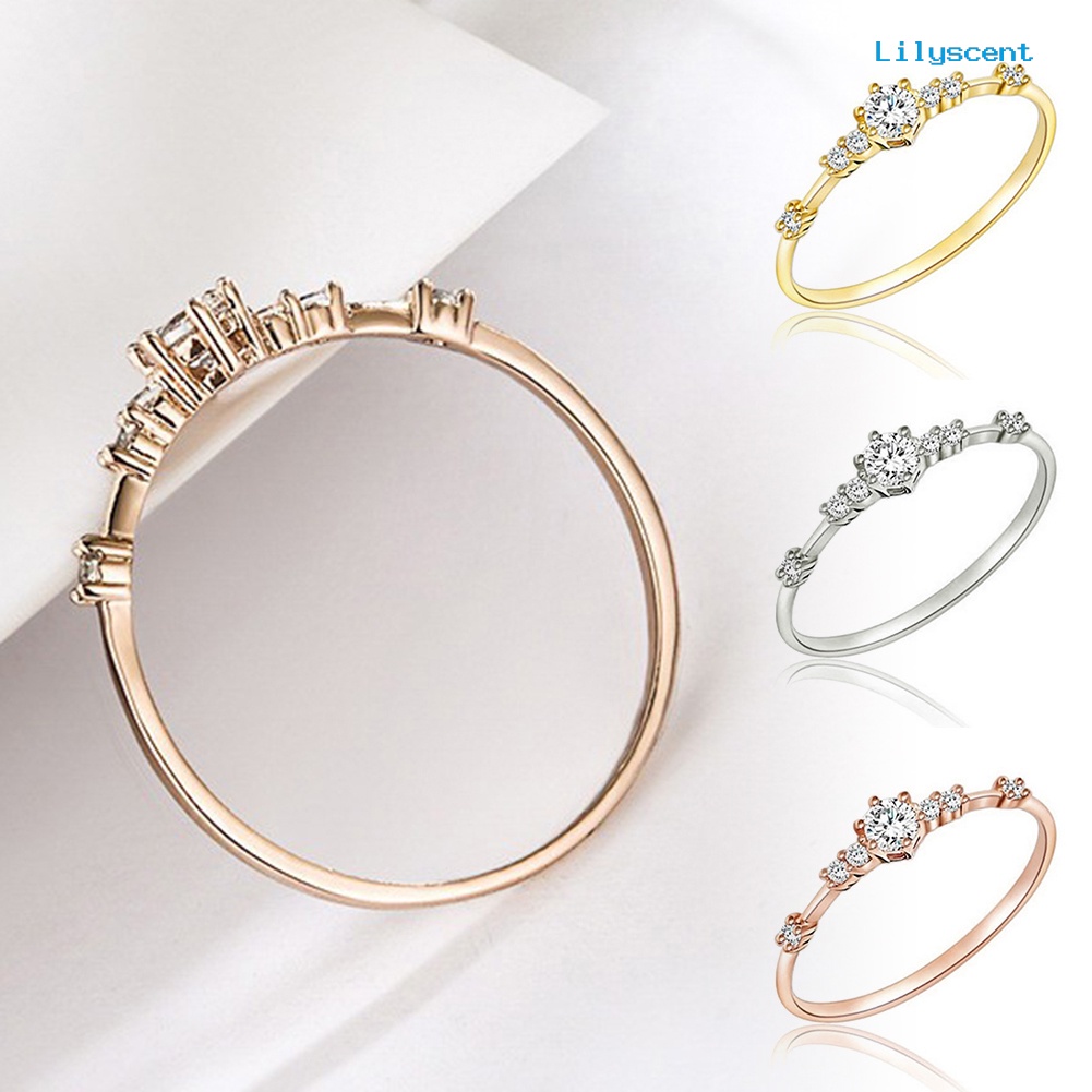 Lilyscent Women Fashion Plating Rhinestone Inlaid Finger Ring Party Jewelry Wedding Gift