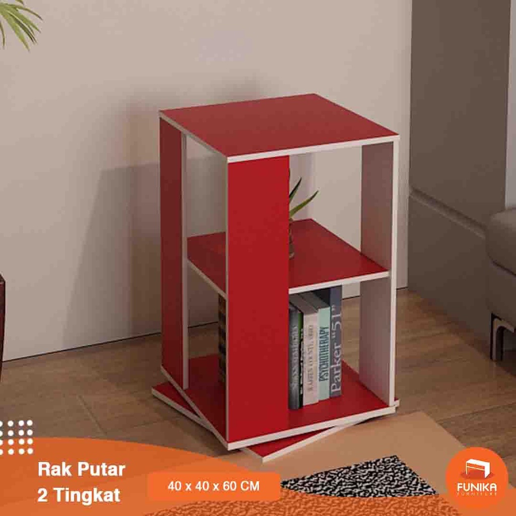 Funika 22000 RD/WH - Rak Putar 2 Tingkat / Rak Serbaguna 2 Susun / Rak Minimalis / Rak Buku Kayu / B