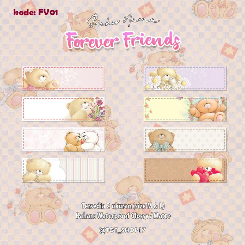 

Sticker Label Nama Custom Forever Friends Bear Dragon Ball Dory London Flower Vintage