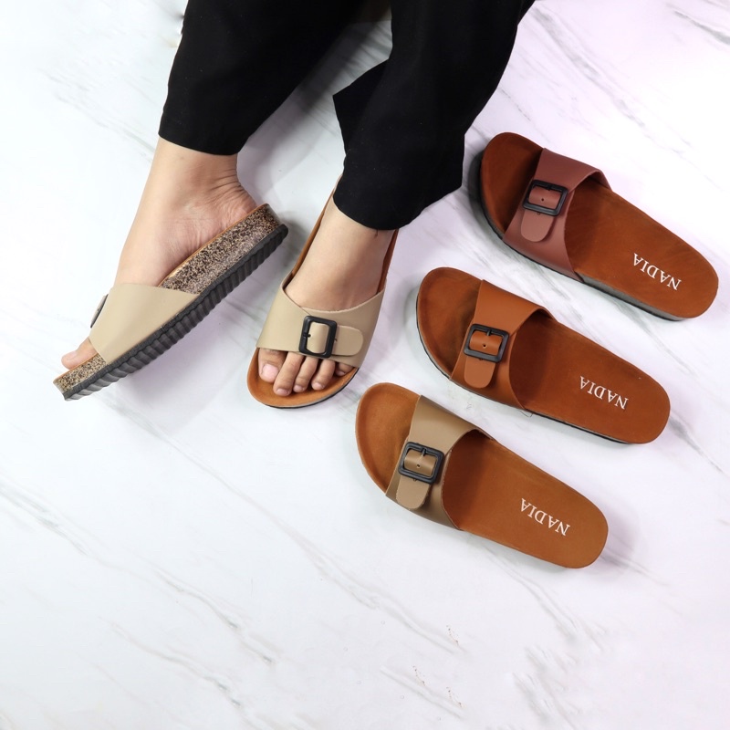 ( BIRKIN GESPER 1639 ) SANDAL FASHION WANITA TERLARIS/SANDAL BAHAN BLUDRU KANVAS