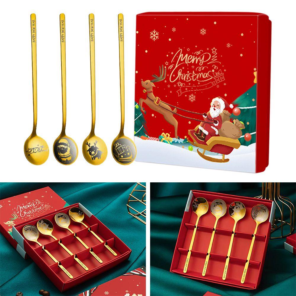 Solighter 4Pcs / Set Sendok Kopi / Dessert Tema Natal