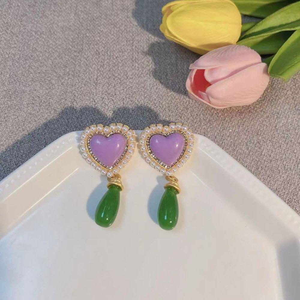 Mxbeauty Menjuntai Drop Anting-Anting Mewah Peach Hati Perhiasan Hadiah Temperamen Pandent Earring