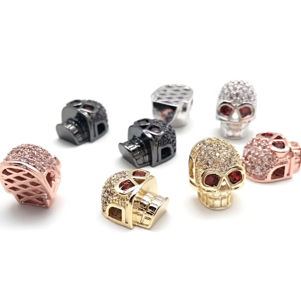 Metal Copper Zircon Crystal CZ Geometry Crown Leopard Helmet Skull Loose Spacer Beads for Jewelry Making DIY Charm Bracelets