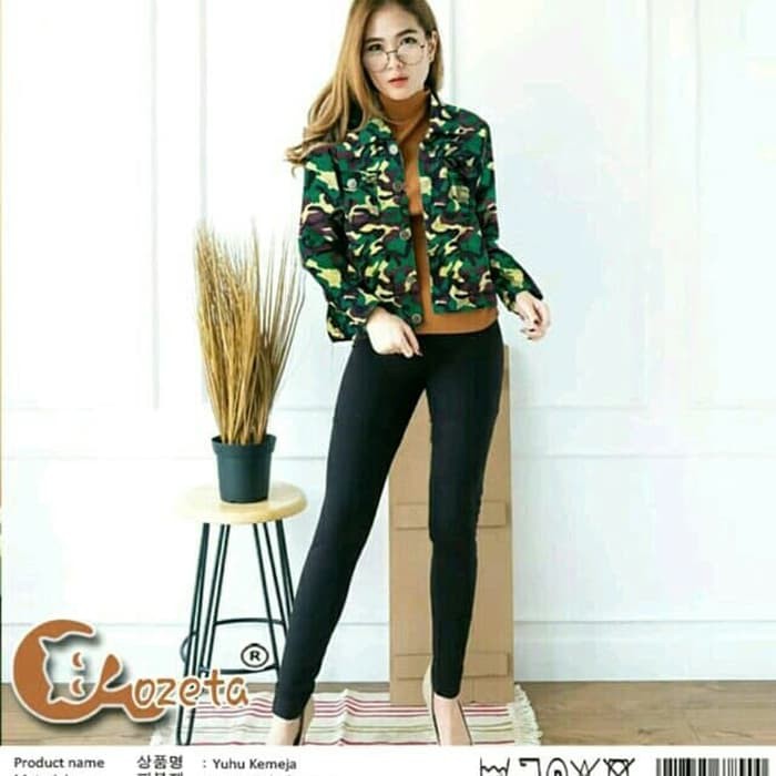 Flash 035 JAKET CEWE WANITA MOTIF ARMY HIJAU/ ABU YUHU LINNA ThevaStore