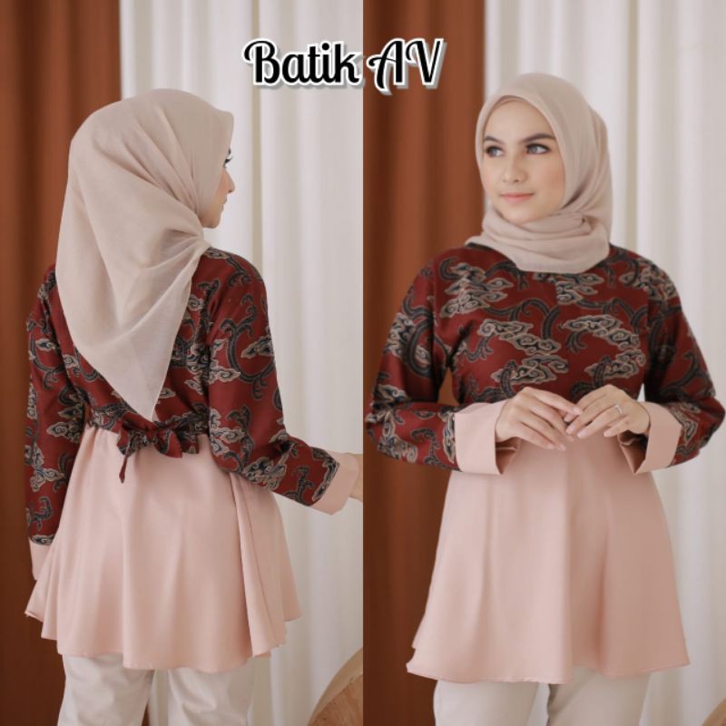 tey-17 Batik wanita ASJ SA HRB026 Kenongo Kemeja Tosca Pendek-Sonia Mega maroon