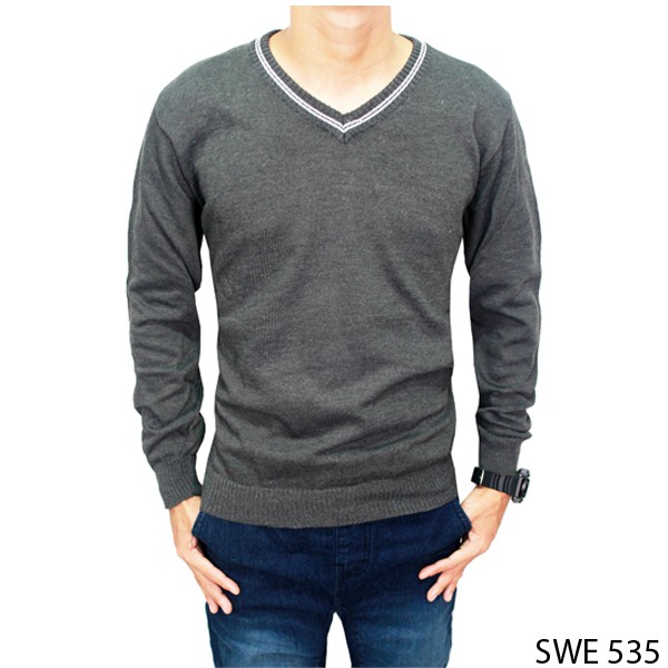 Sweater Pria Motif V-Neck Basic / Premium Quality - Bahan Rajut (COMB)