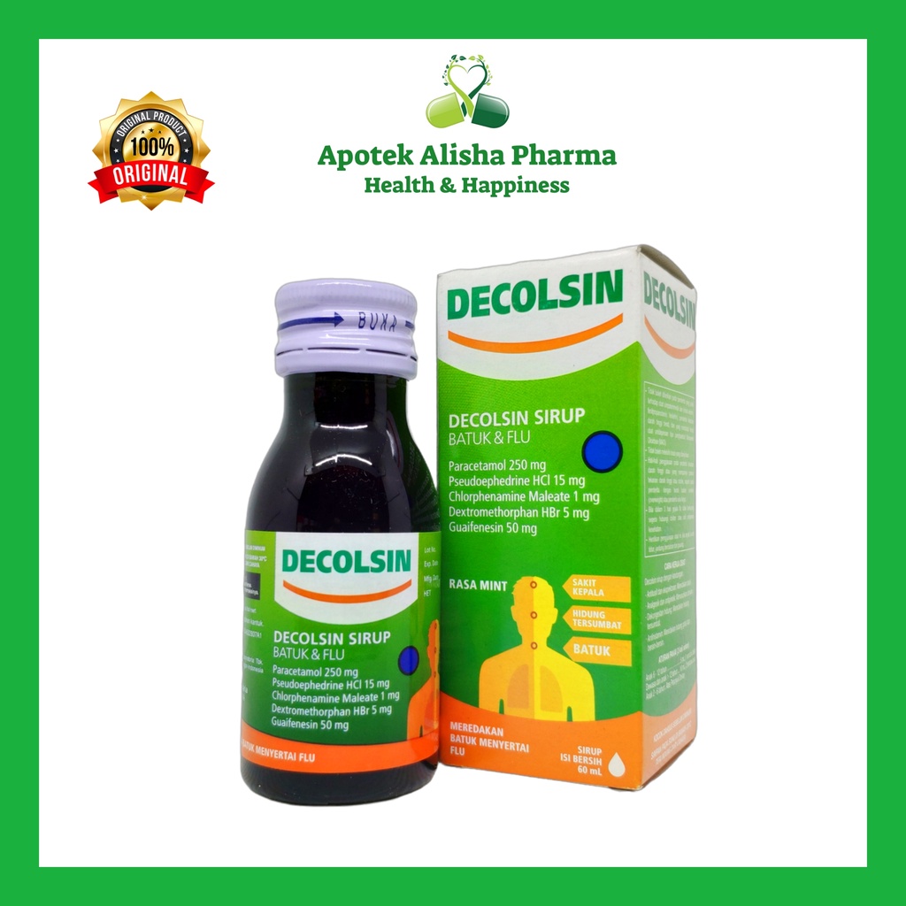 Decolsin Sirup 60ml-Dekolsin Syrup Obat Batuk/Flu/Pilek/Panas/Demam Anak