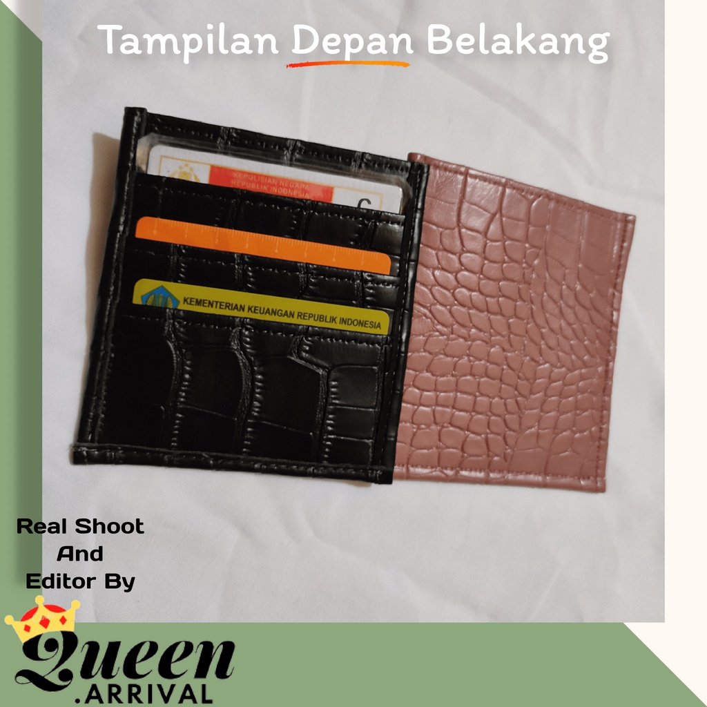 Card Wallet Dompet Kartu Pria Wanita 3 Slot Croco Black And Peach Simple Elegan Murah Terbaru Dompet Slot Kartu / Card Wallet 3 Slot