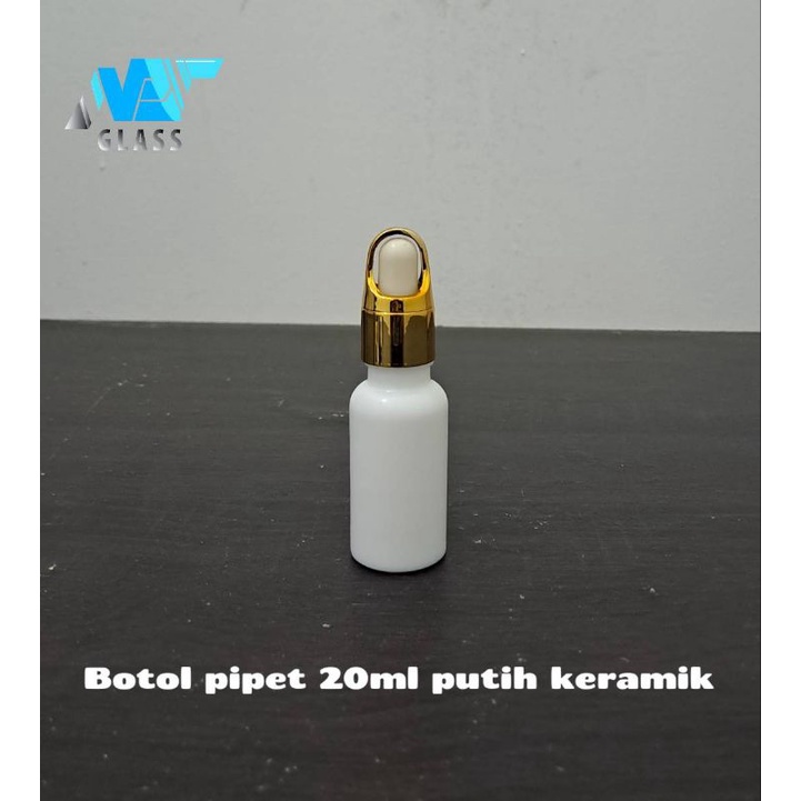 botol pipet kaca 20ml putih mutiara tebal ring gold / botol serum 20ml