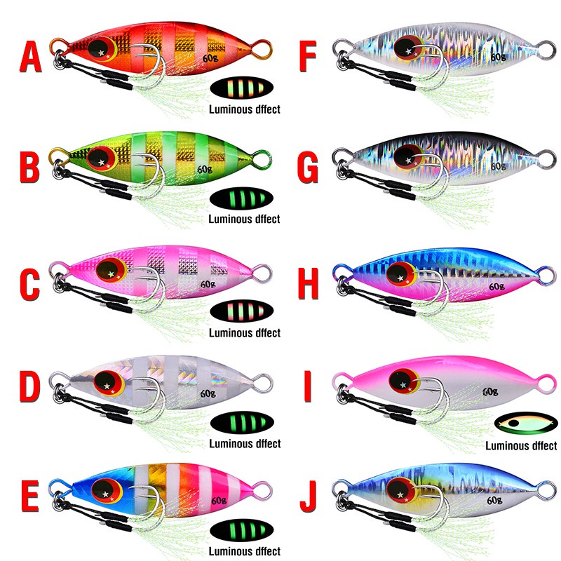 10 Warna Umpan Pancing Ikan Kecil Bahan Logam Berat 10-60g Dengan Mata Laser 3d Ukuran 5-8.5cm