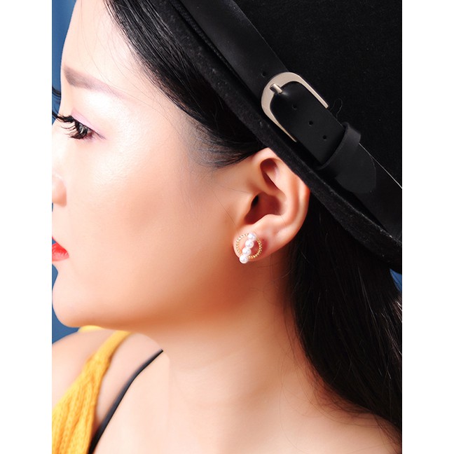 LRC Anting Tusuk Fashion Gold Openwork Ring Artificial pearl Earrings D37754