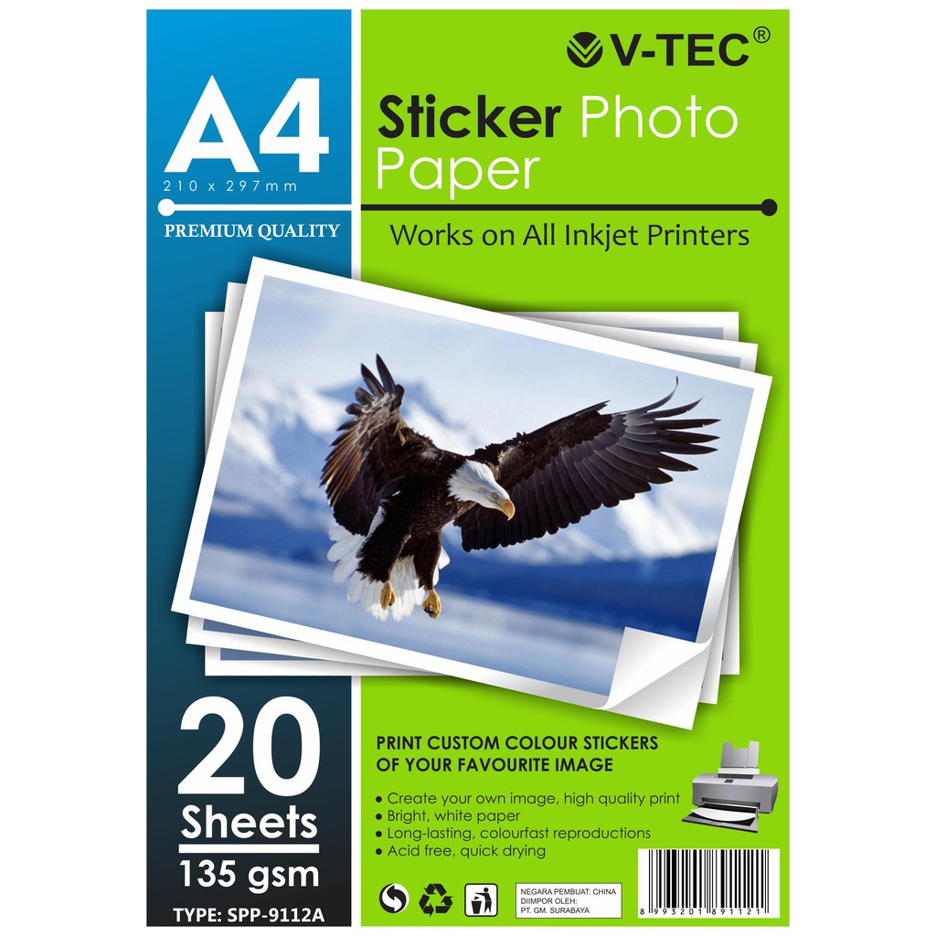 V-TEC STICKER PHOTO PAPER A4 135 GSM TYPE SPP-9112A