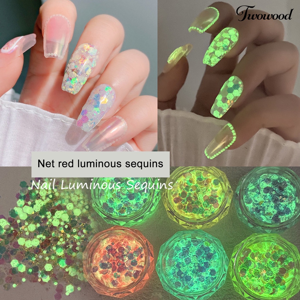 1 Kotak Sequin Glitter Flake Luminous Fluorescent Untuk Dekorasi Nail Art