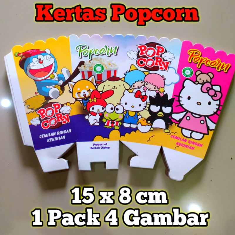 Kertas Popcorn 15x8cm Kertas Popcorn Jumbo Kertas Popcorn Besar 1 Pack 4 Gambar