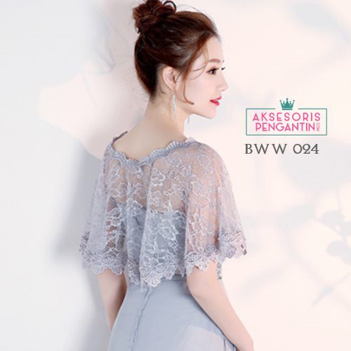 [PRODUK FAVORIT] BOLERO KARDIGAN BROKAT AKSESORIS PENGANTIN LACE SILVER BWW024