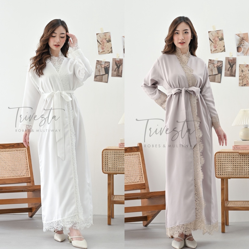 Amora Robe - KIMONO PENGANTIN / BRIDESMAID SATIN &amp; BROKAT UNTUK BERHIJAB