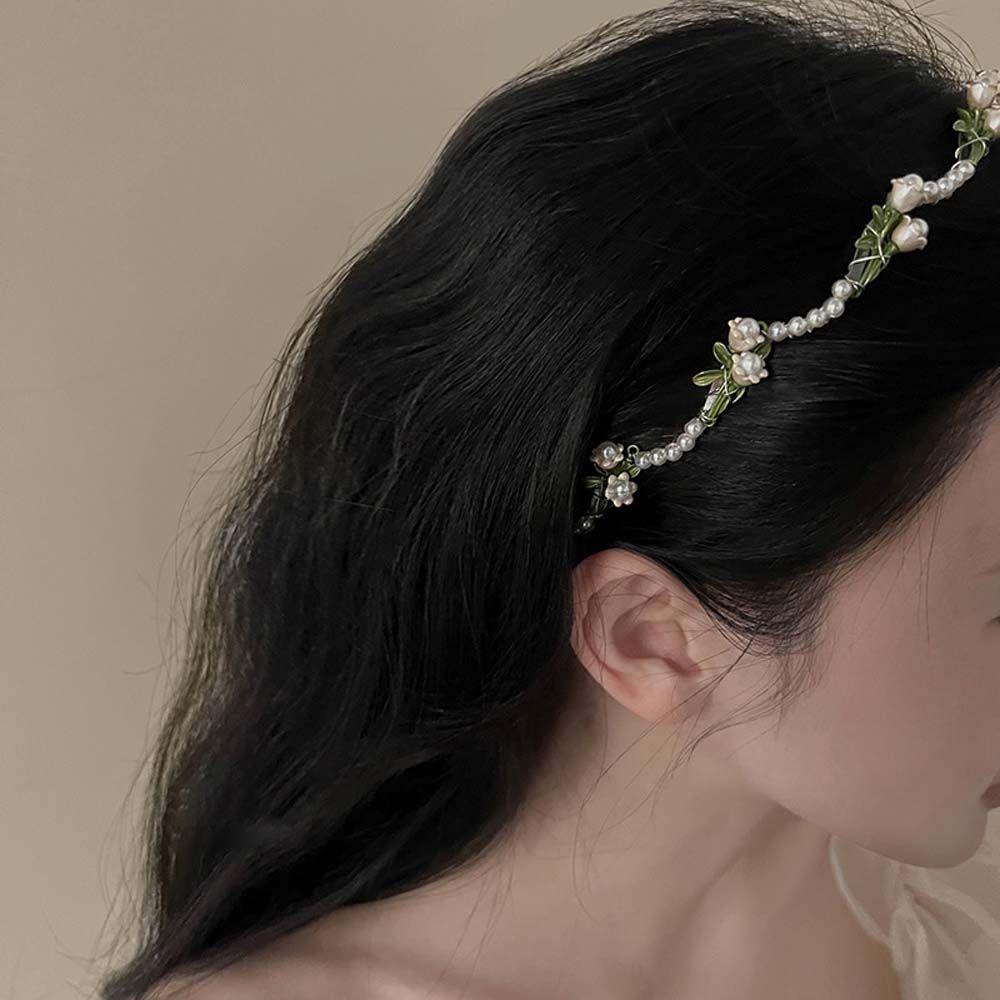 Bando Bunga Mutiara Elegan Manis Pengantin Pernikahan Mahkota Hiasan Kepala Headpiece Mutiara Properti Foto Aksesoris Rambut Wanita