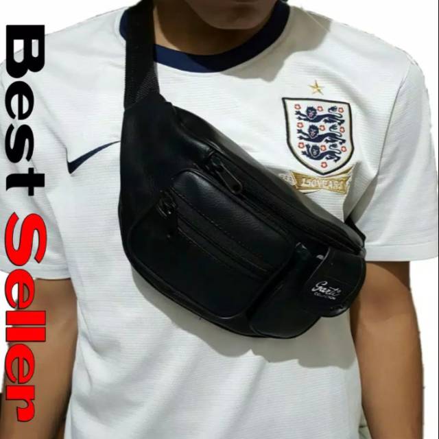 tas selempang pria waist bag slingbag kulit PU/sintetis murah meriah made in garut