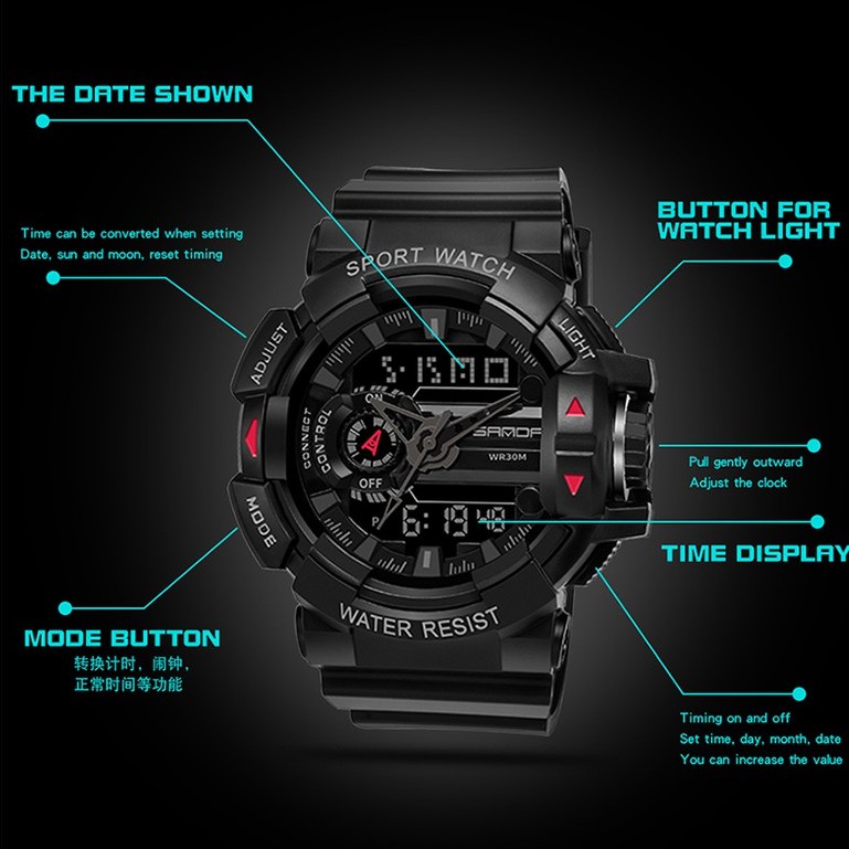 SANDA 599 Jam Tangan Pria Digital Analog Tali Rubber Chronograph Anti Air WATCHKITE WKOS