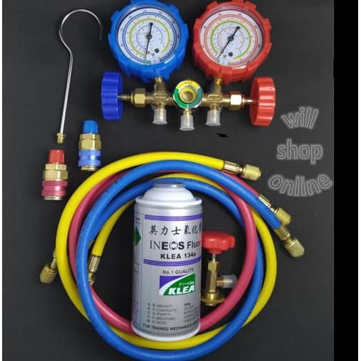 Paket Alat Pengisian Freon Ac Mobil Kulkas Komplit Manifold Double