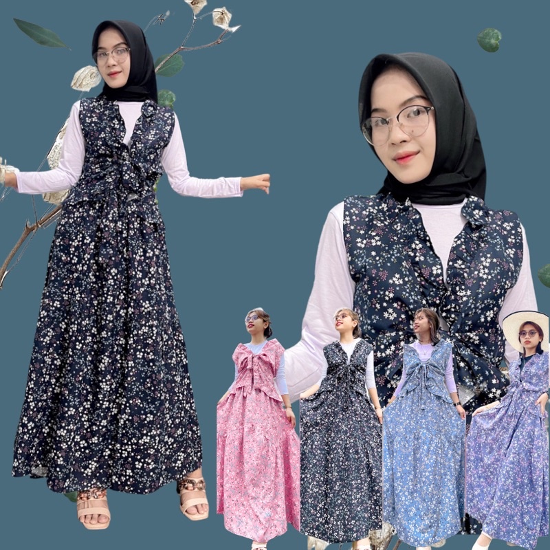 One set vest / setelan vest / fuji set fadlina salsa motif bunga / set rok