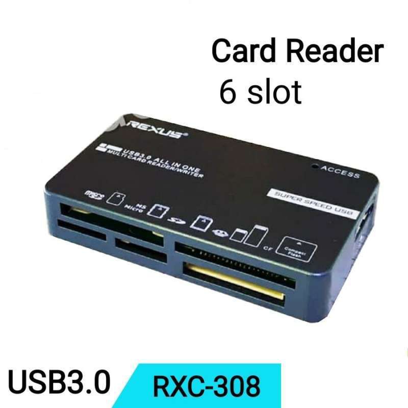 Card reader writer rexus Cf Sd mmc mini Tf Ms Xd Micro ms m2 6 slot usb 3.0 5Gbps rxc-308 - Pembaca kartu memory usb3.0 rxc308