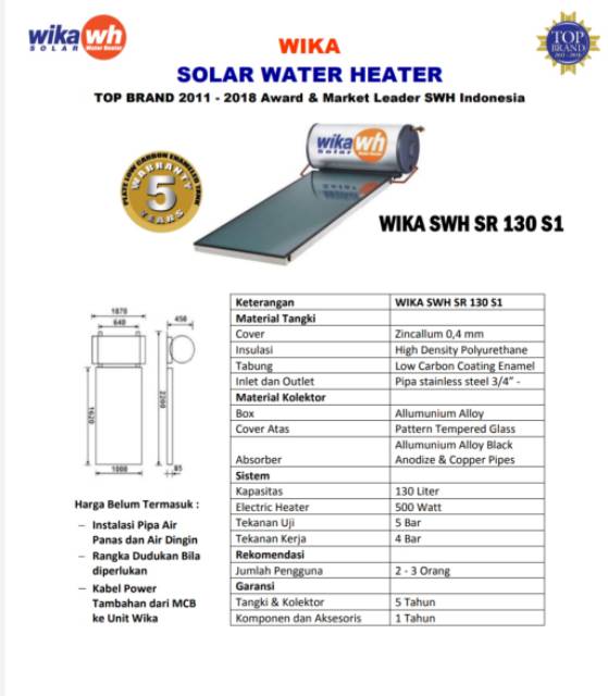 Pemanas Air Tenaga Surya Swh Sr130s1 Solar Water Heater Shopee Indonesia