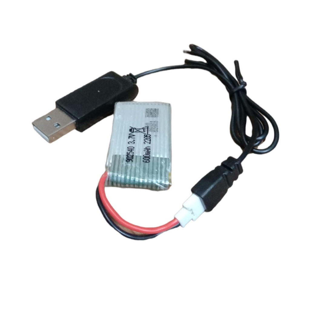 Paket Kabel USB + Baterai Mainan Anak DRONE LIPO 600mAh 3,7V Konektor JST LOSI