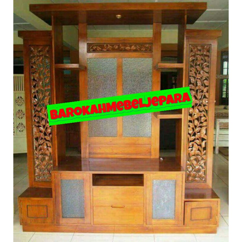 Bufet TV & Penyekat Ruangan Jati Minimalis Ukir