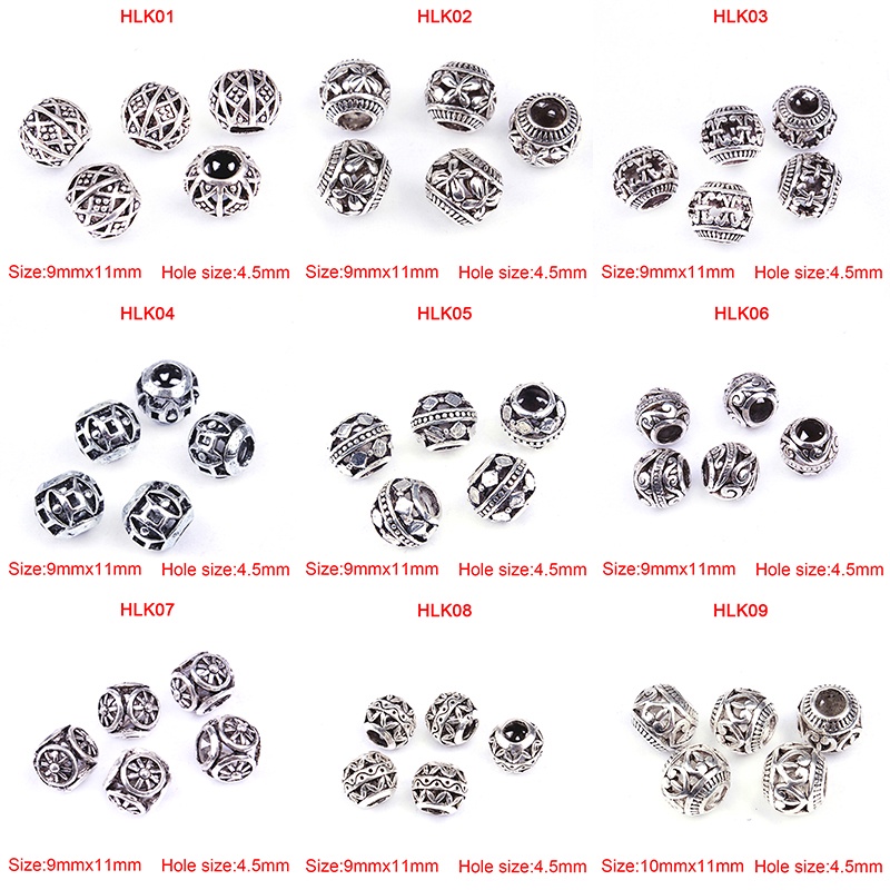 10pcs Cincin Rambut Kepang Dreadlocks Bentuk Bulat Hollow Bahan Alloy Gaya Retro