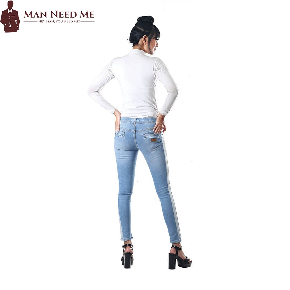 Celana Jeans Wanita Slim fit |Ripped Jeans Cewek STRETCH - Biru Garis