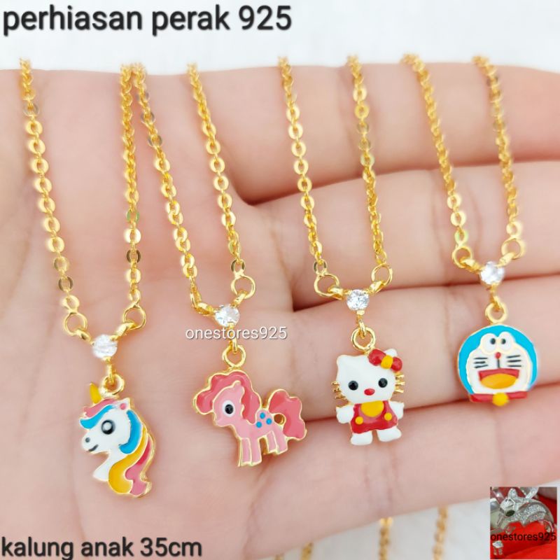 Kalung Perak Asli Silver 925 Anak Model Cat Lapis Emas Kuning