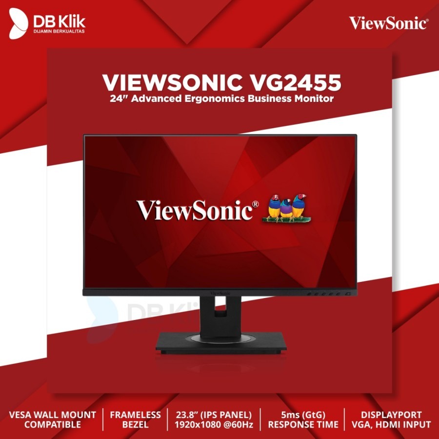 LED Monitor VIEWSONIC VG2455 23.8&quot; IPS 60Hz FHD HDMI VGA DP - VG 2455