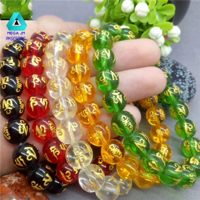 Gelang Tangan Manik Batu Alam Tibet Motif Naga Emas untuk Pria dan Wanita