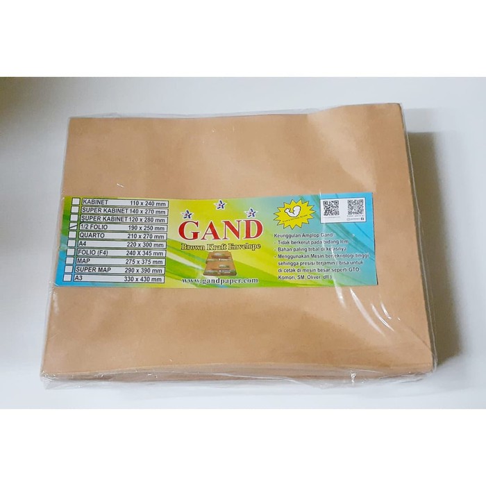 

AMPLOP COKLAT GAND 1/2 FOLIO 190 x 250mm ISI 100 | KRAFT ENVELOPE