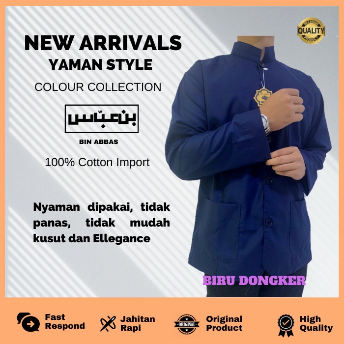 Baju/kemeja Koko Yamani Habaib/hadramaut bin abbas jumbo Biru Dongker