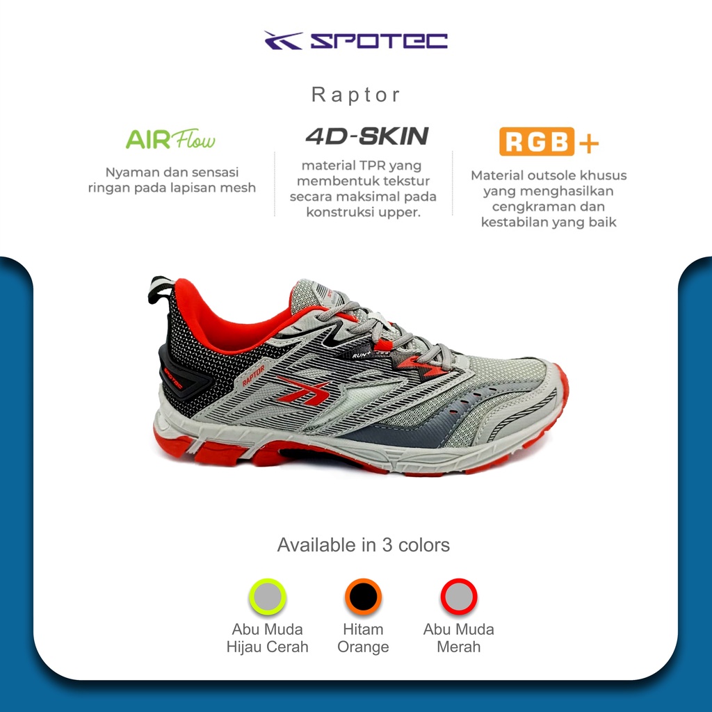 SPOTEC Sepatu RUNNING Artikel RAPTOR-Abu Muda/Merah