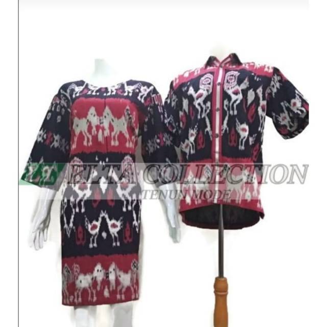 COUPLE SARIMBIT TENUN SUMBA ORIGINAL KEMEJA DAN DRESS TENUN