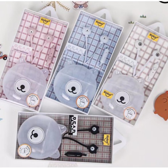 [KN-8213] Set Earphone Karakter BERUANG TRANSPARAN / Wadah Earphone Lucu Bentuk Kepala Beruang Bear