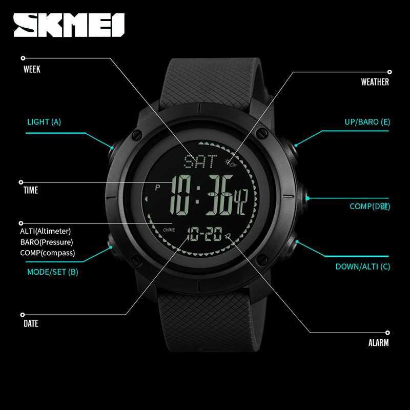 SKMEI Jam Tangan Digital Sporty Pria Pedometer Calorie Compass - 1427 [Hitam]