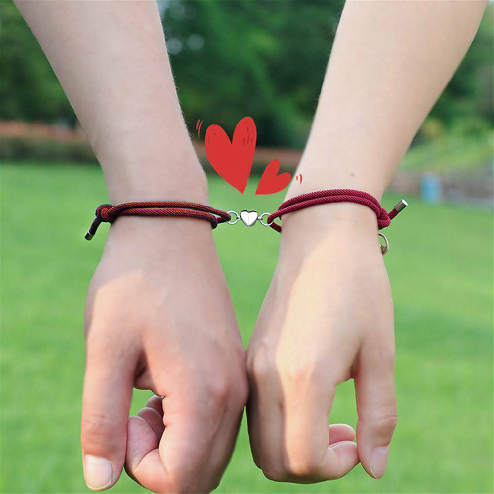 2Pcs Set Gelang Tali Magnet Pria Wanita Teman Pasangan Gadis Hitam Couple