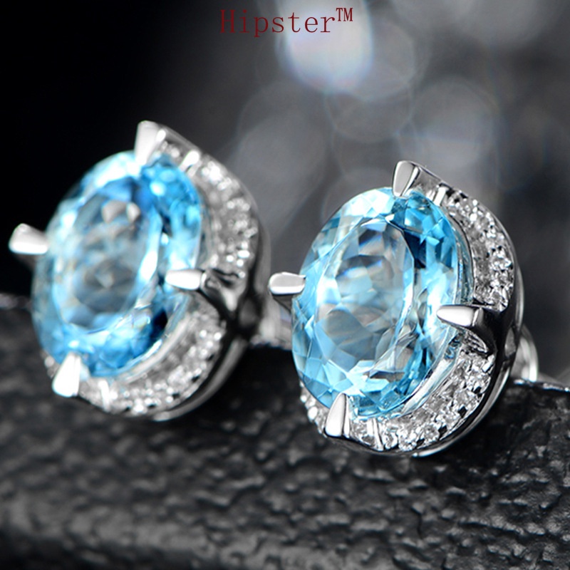 Light Luxury Diamond Temperament Aquamarine Simple Earrings