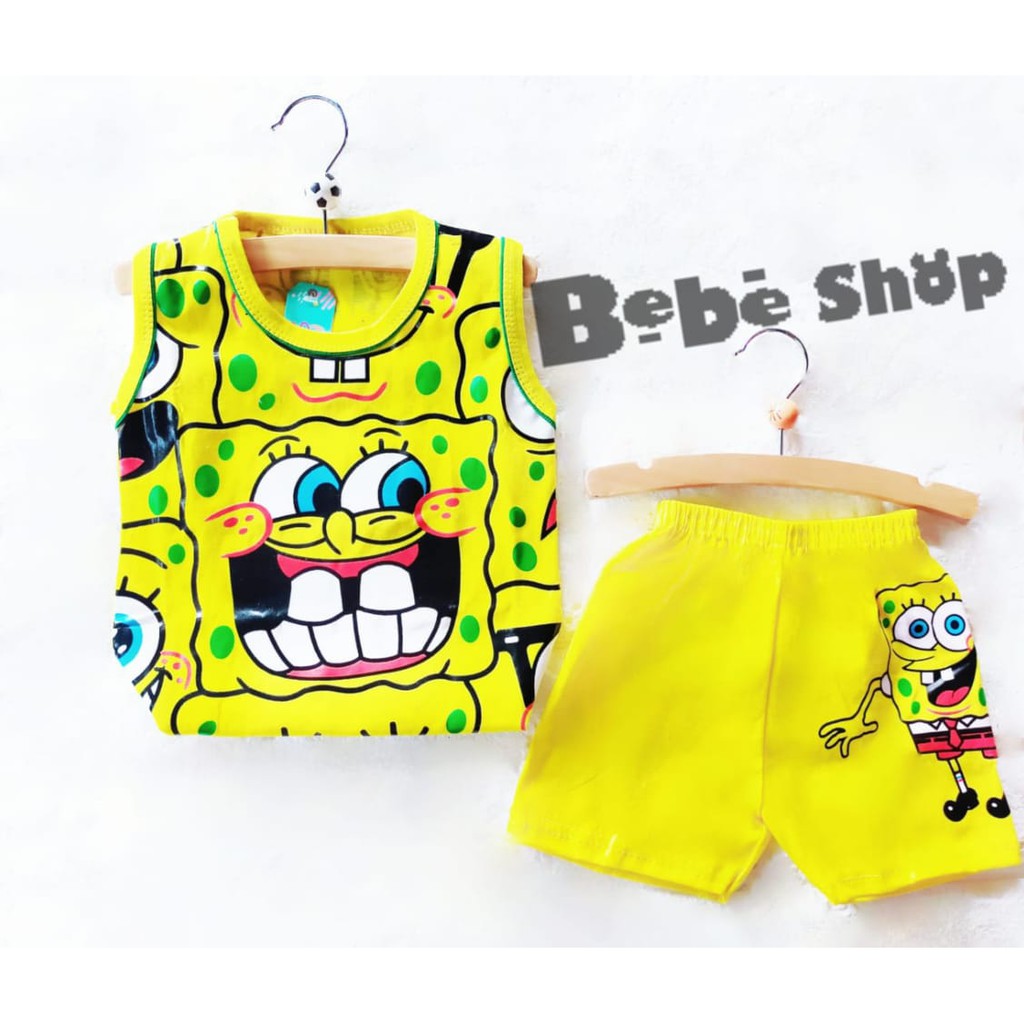 Setelan Baju Anak Spongebob Lekbong Usia 0 Sampai 7 Tahun