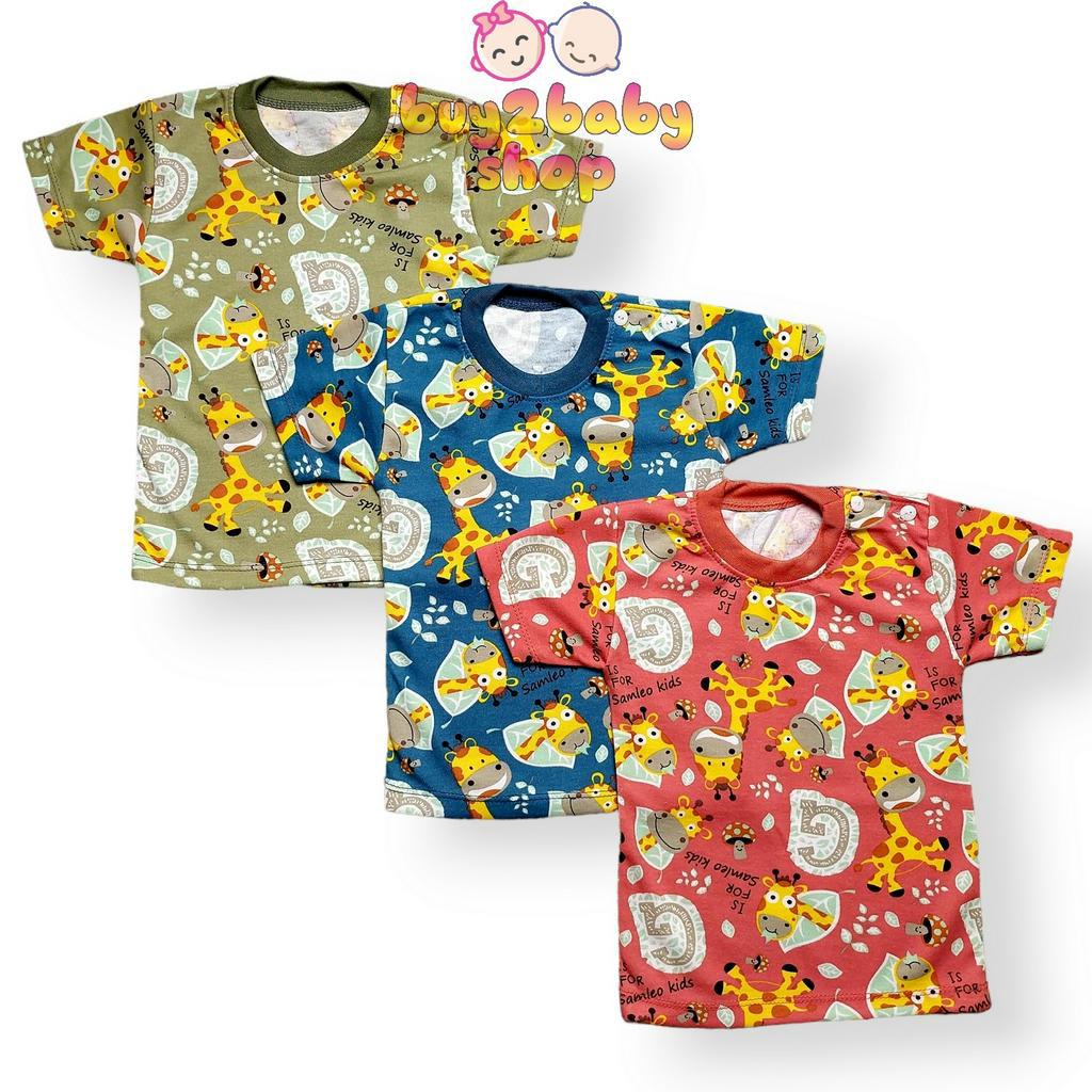 3 PCS Baju anak bayi kaos oblong katun motif warna premium Samleo Baby usia 0-2 Tahun isi 1-3 PCS