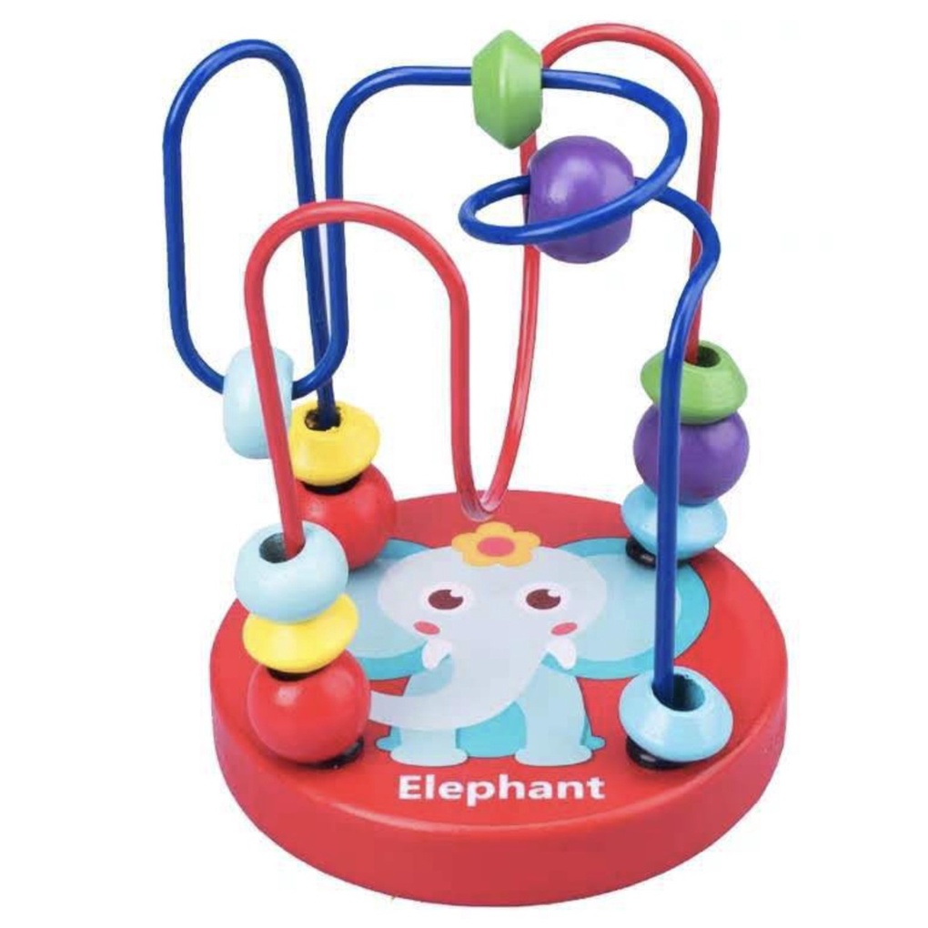 MAINAN BAYI ALUR MANIK MINI - Round Beads Wire Maze game For Baby Melatih Indera ke Enam Bayi chn kawat geser ulir gajah elephant lion singa