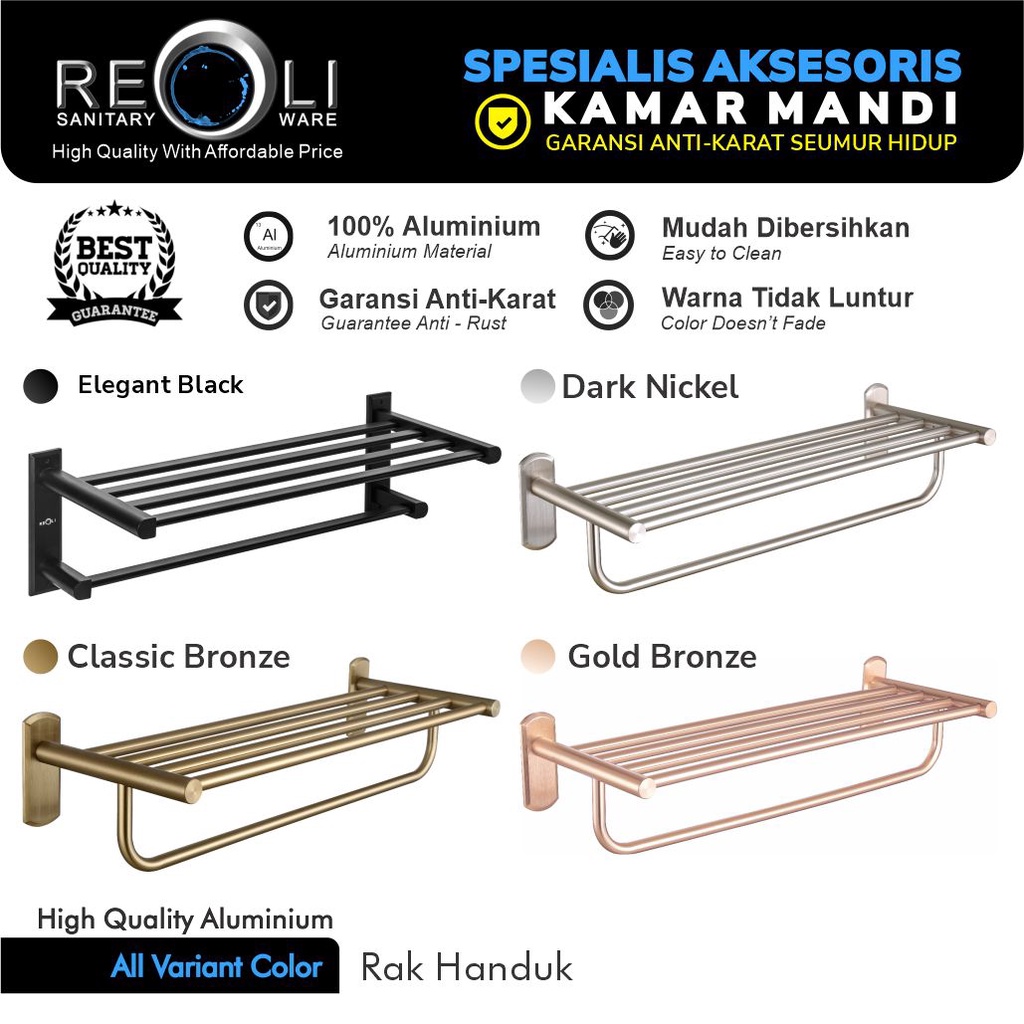 Jual Rak Handuk Gantungan Handuk Aluminium Hitam Black Gold Emas