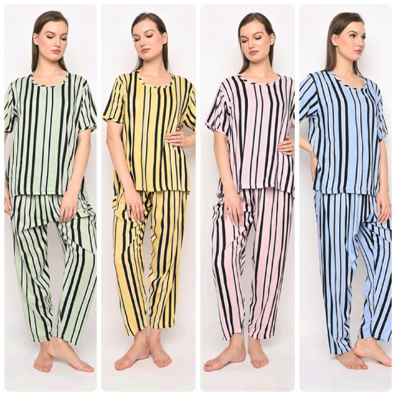 STELAN RAYON  CELANA  PANJANG  LENGAN PENDEK HABEL PAJAMAS 