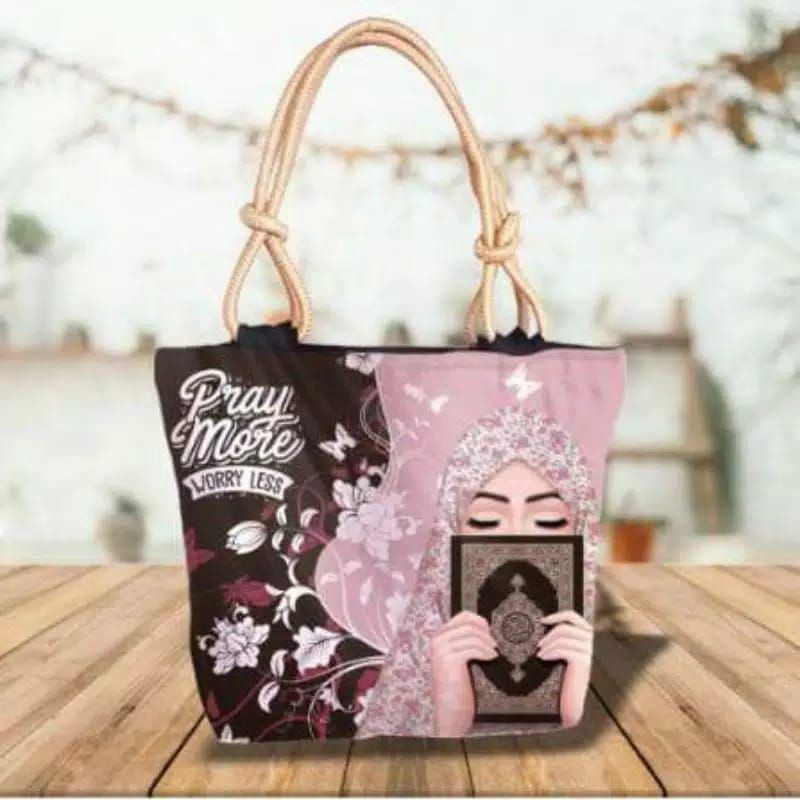 Tote bag hijab / tas tote tali dadung hijab / tas bahu hijabers printing / tas wanita by zellshop