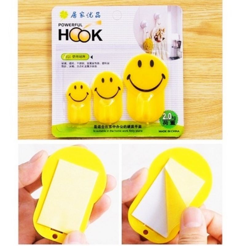 HOOK SMILE 1Set isi 3 Gantungan Tempel Dinding Motif Smile